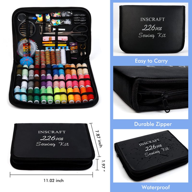 Inscraft Large Sewing KIT, 226 PCS Premium Sewing Supplies with 43 XL Thread Spools, Leather Case, Scissors, Thread, Needles and Accessories, Sewing Set for Adults, Emergency, and Home by Inscraft - Image 4